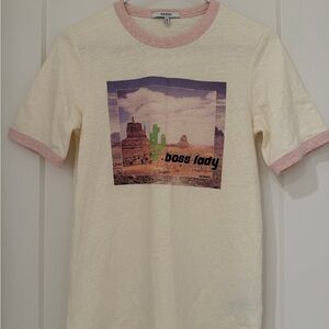 Ganni Cream and Pink Graphic Tee
